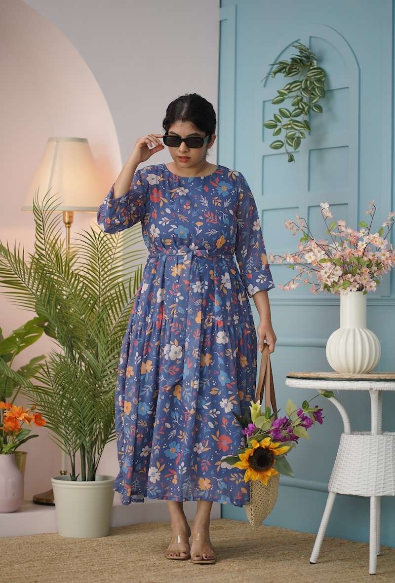 maira blue floral georgette dress