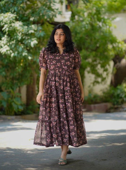 Bloom Pecan Brown Georgette Dress