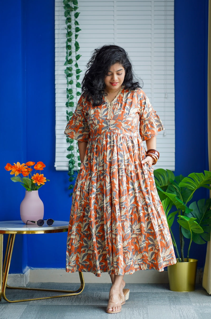 maroba rust orange cottontier dress
