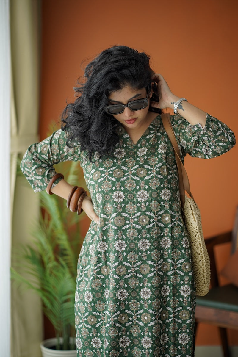 Jaan DarkGreen Slit Cotton Co-ord Set