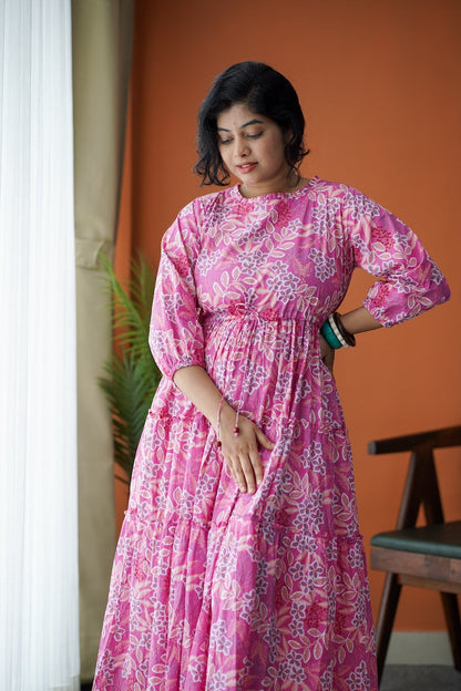 Maroba Pink Floral Cotton Tier Dress
