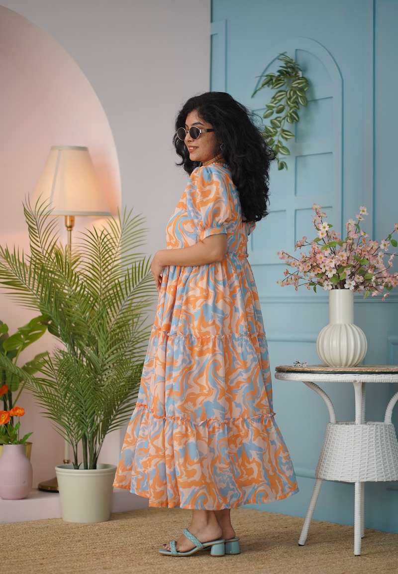 Maira Orange Abstract Georgette Dress