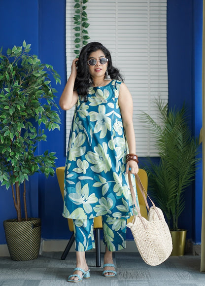 Jaan Teal Blue Cotton Co-ord Set
