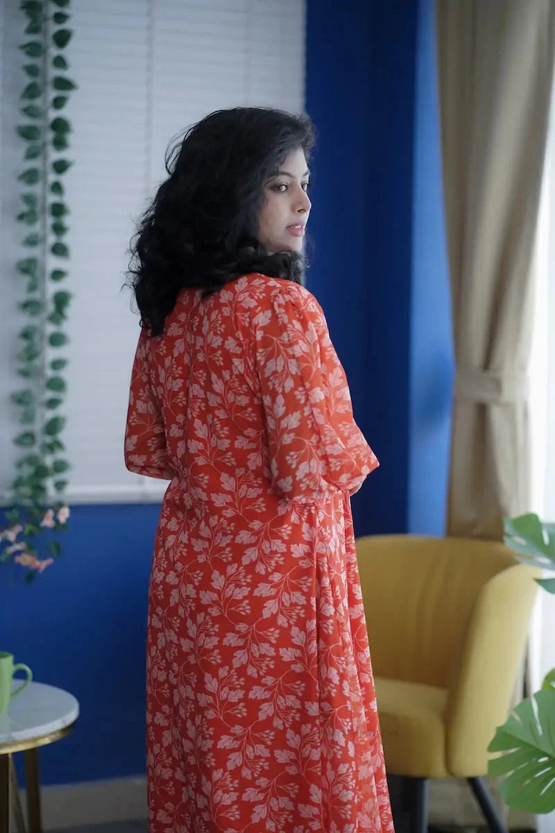 Rose Orange Floral Georgette Dress
