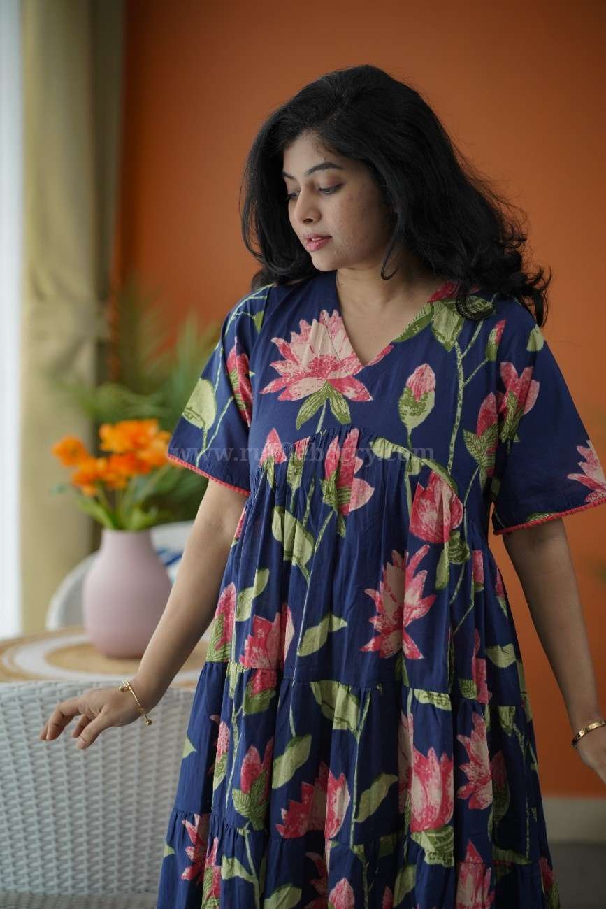 augusta navyblue cotton tier dress