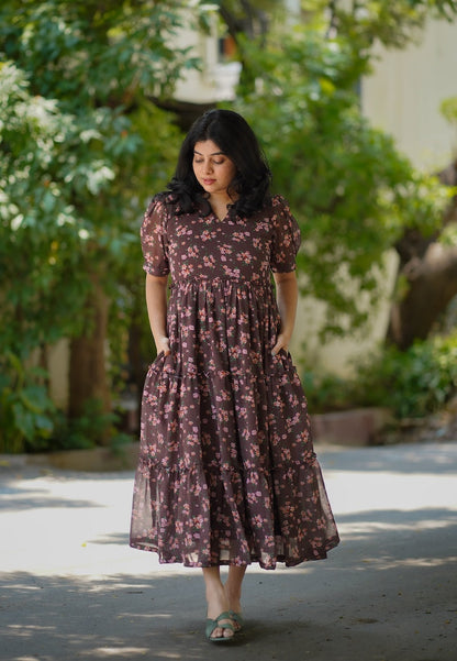 Bloom Pecan Brown Georgette Dress