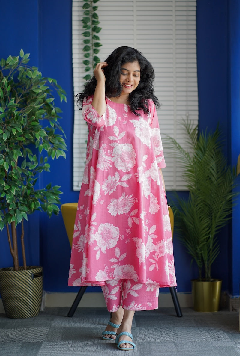 Jaan Pink A-line Cotton Co-ord Set