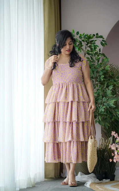 Maira Lavender Georgette Layered Dress