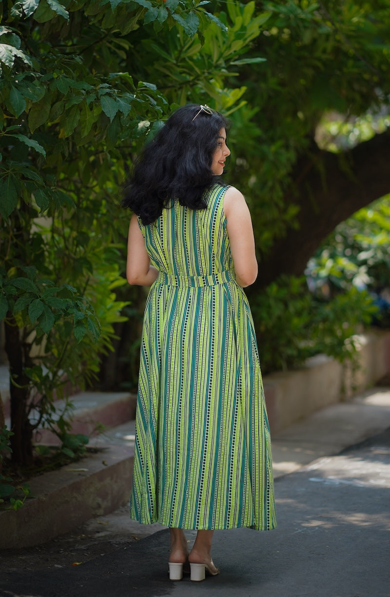 aara green aline cotton dress