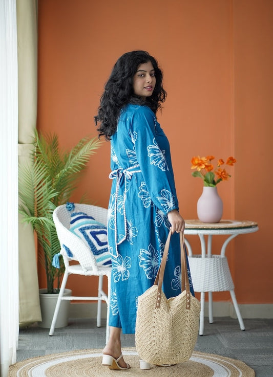 Maroba Teal Blue Cotton Aline Dress
