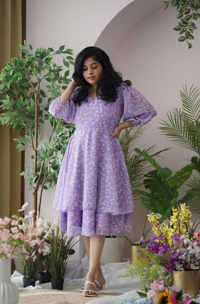 maira lilac georgette layered dress