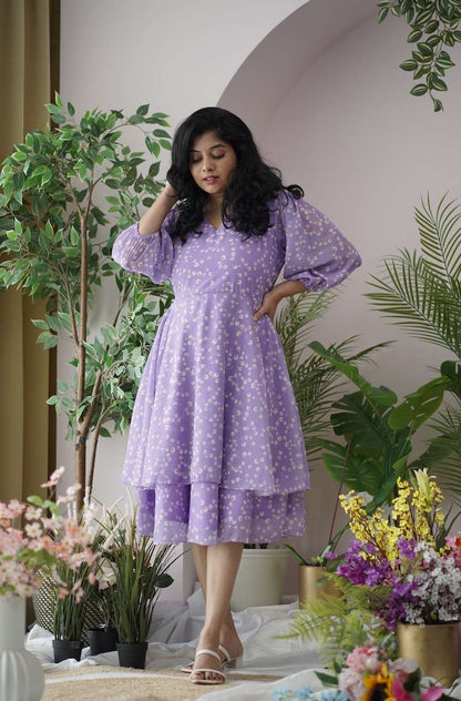 Maira Lilac Georgette Layered Dress