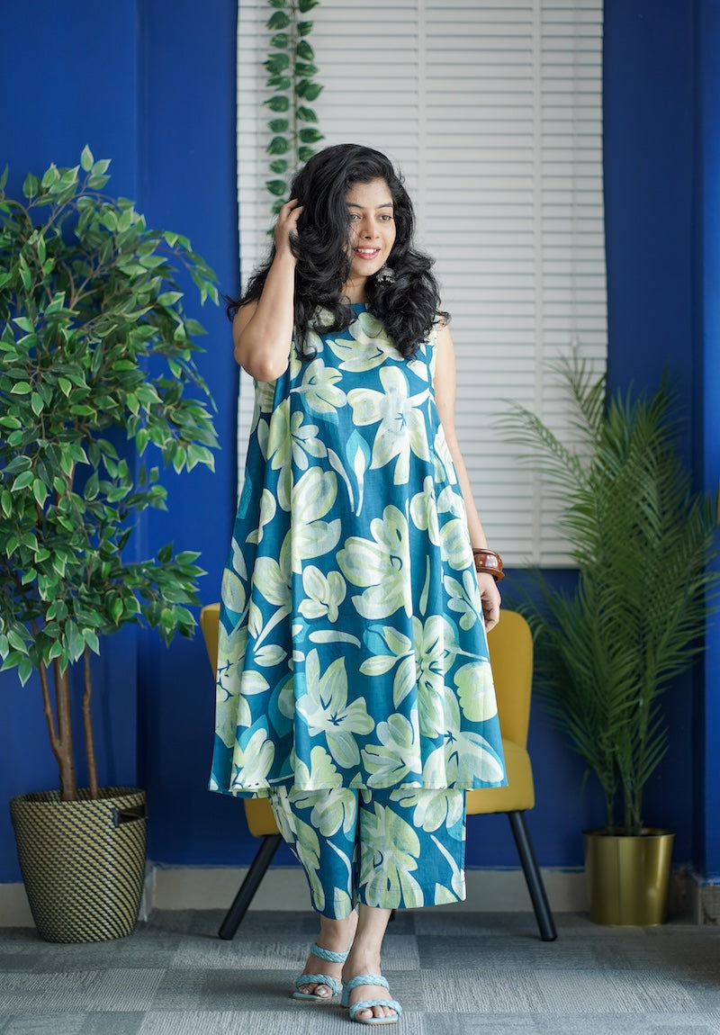 Jaan Teal Blue Cotton Co-ord Set