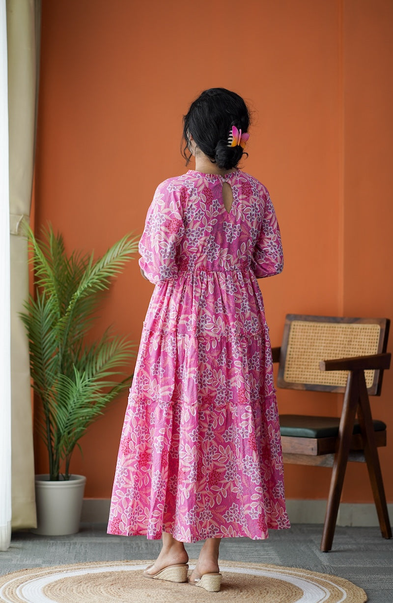 Maroba Pink Floral Cotton Tier Dress