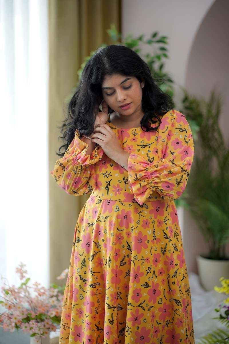 Maira Yellow Floral Georgette Dress