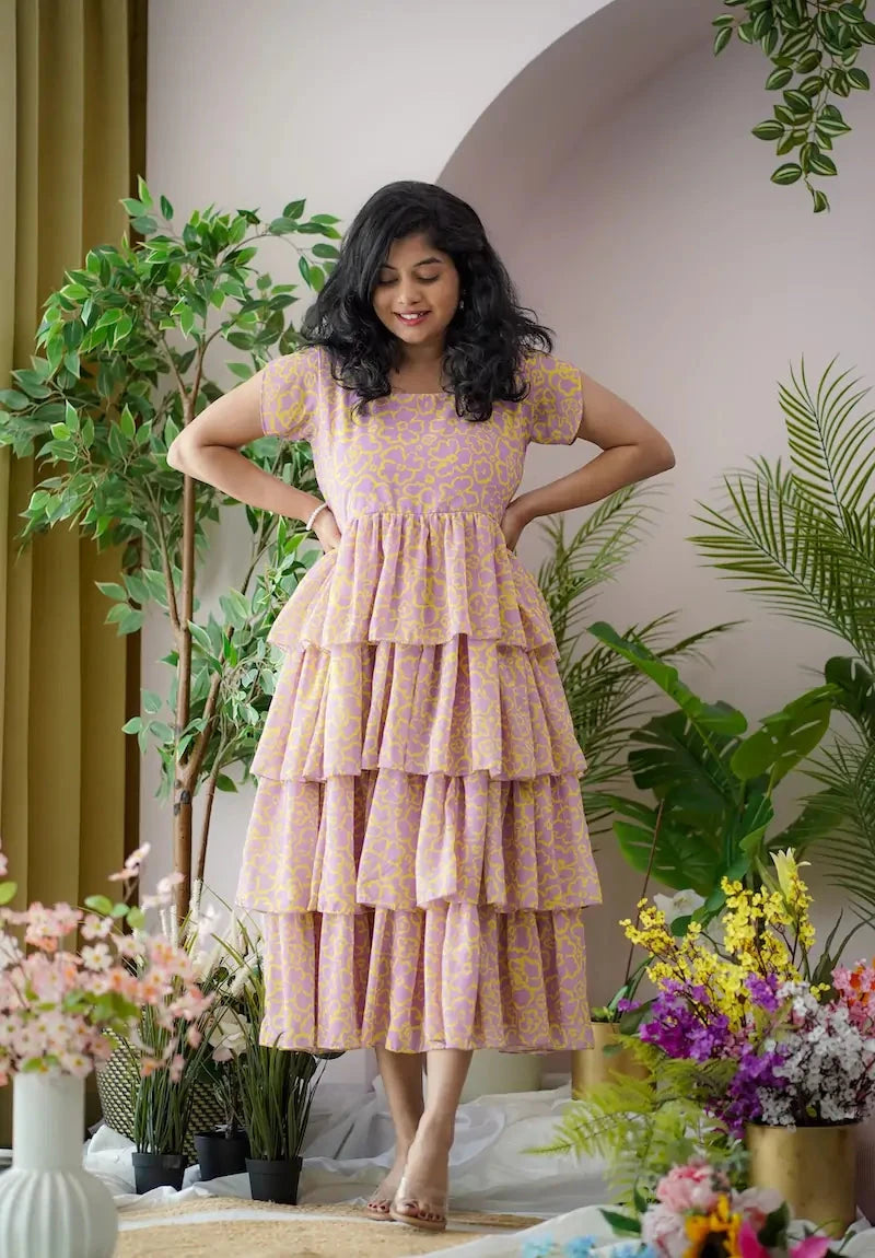 Maira Lavender Georgette Layered Dress