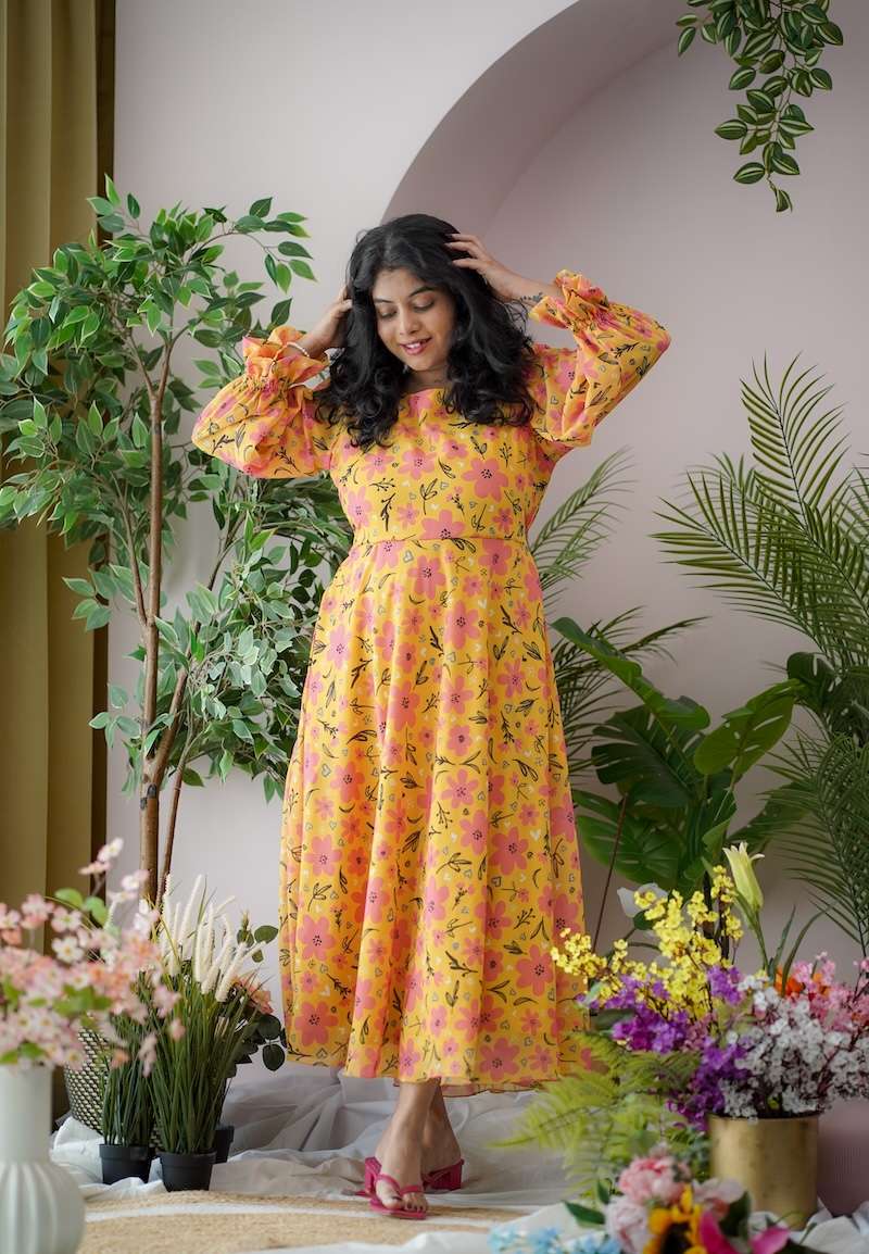 Maira Yellow Floral Georgette Dress