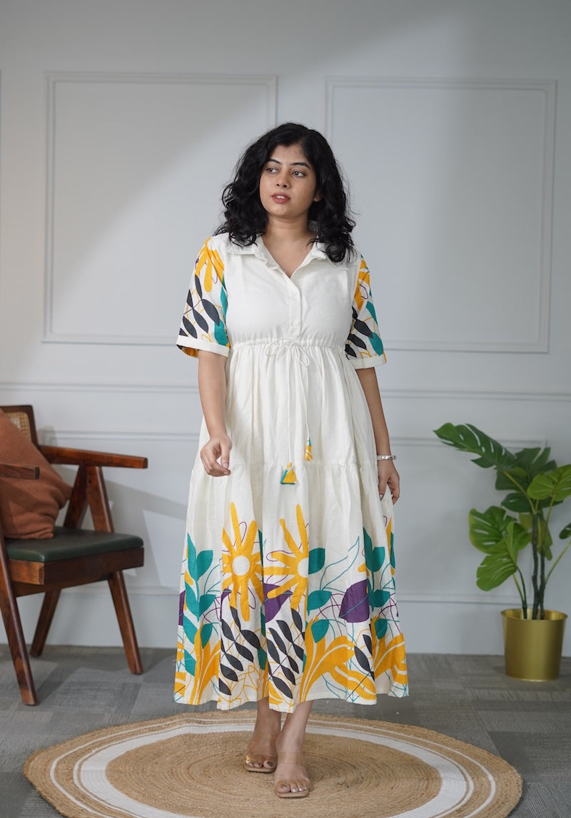 Elira Creamy White Cotton Dress