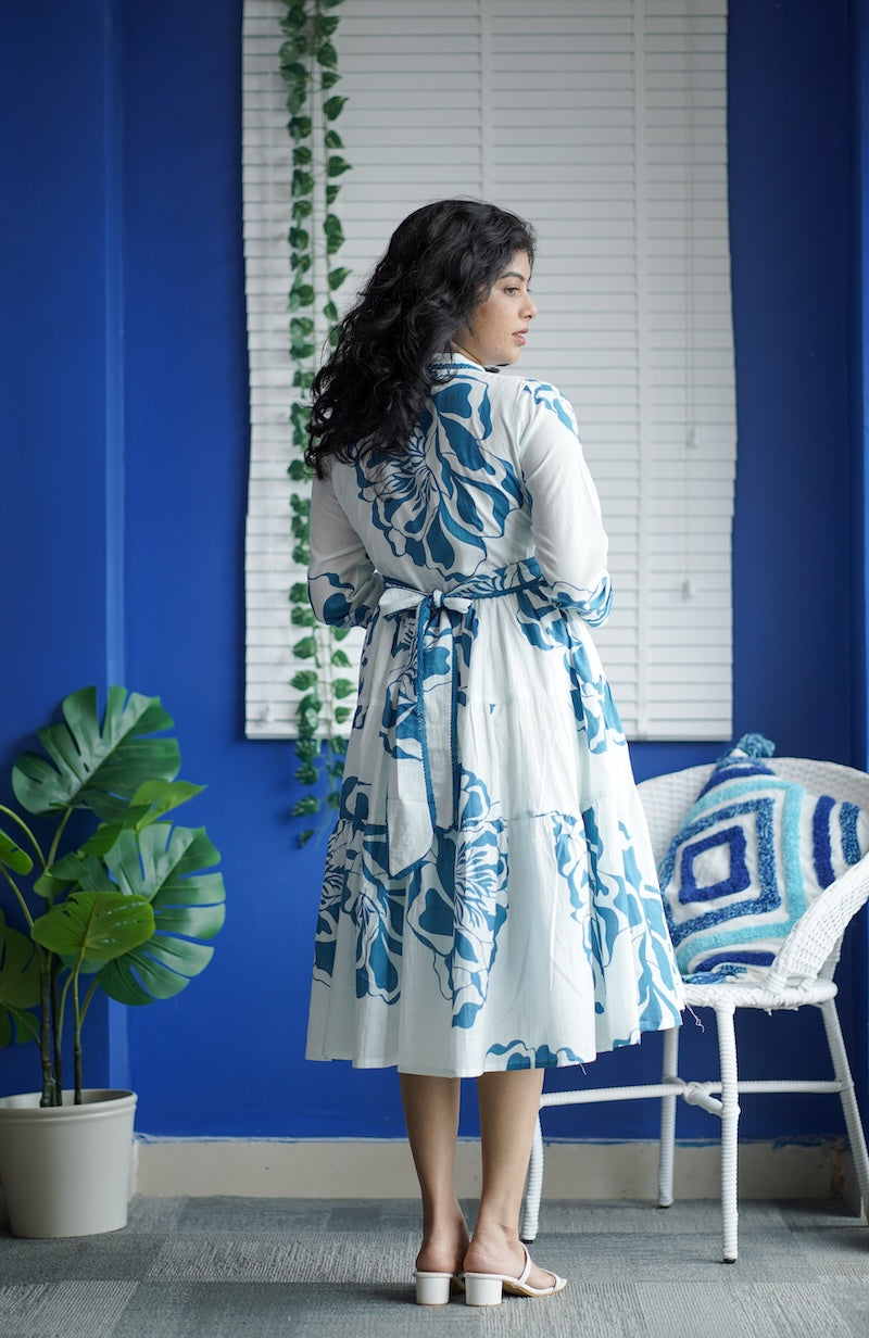 Maroba White Blue Floral Cotton Dress