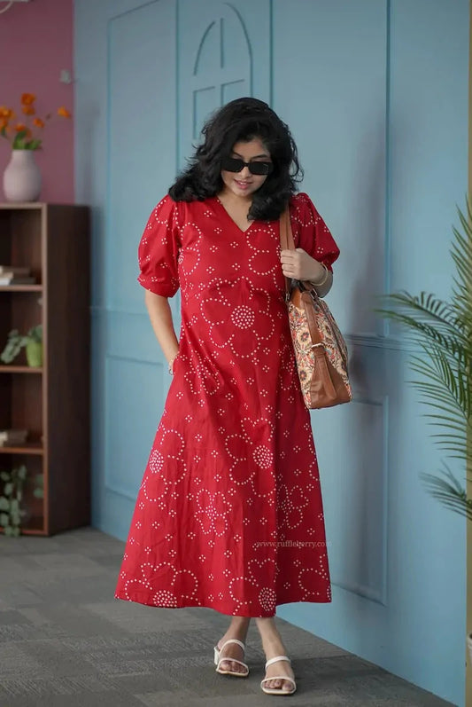 BarB Red Aline Cotton Dress
