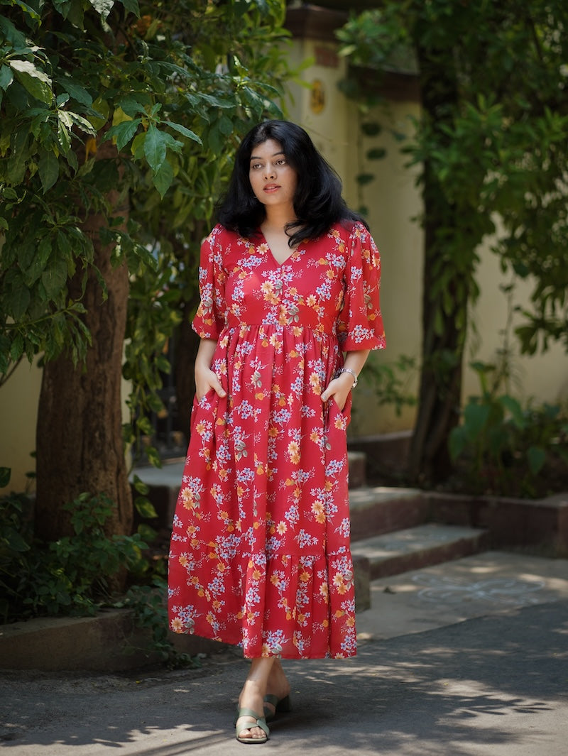bloom warmred georgette dress (copy)