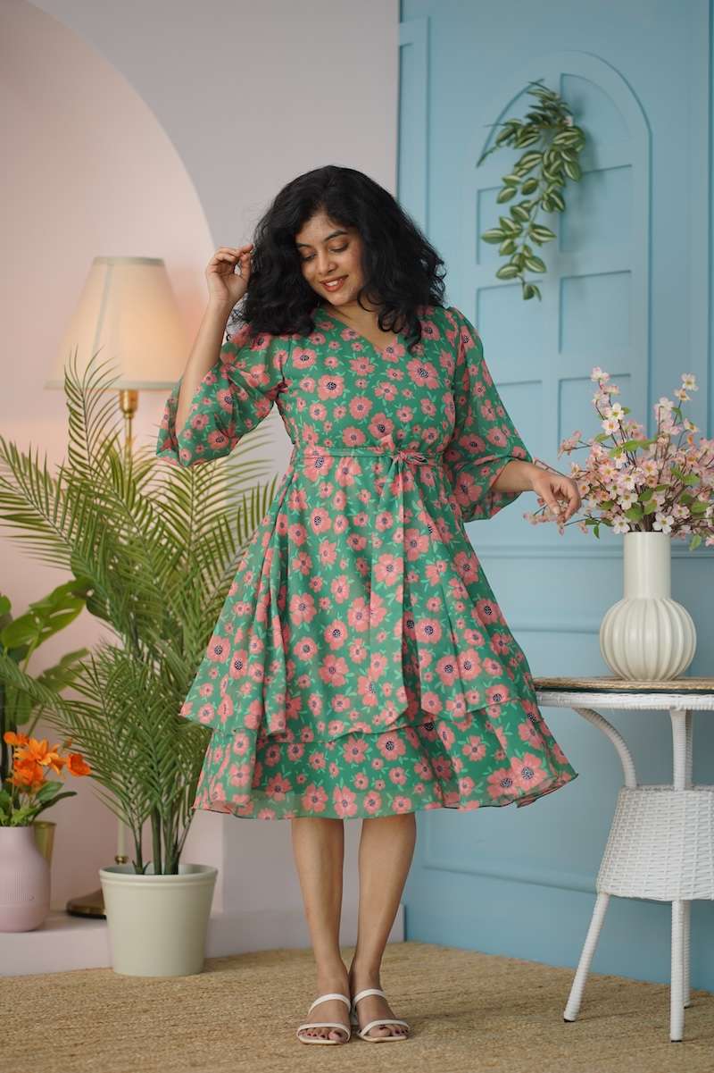 Maira Green Georgette Layered Dress