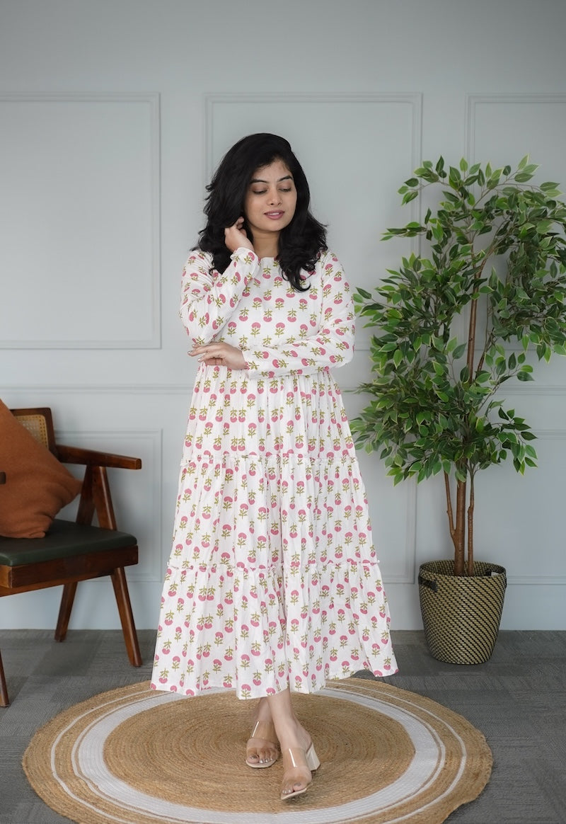 Elira White Cotton Tier Dress