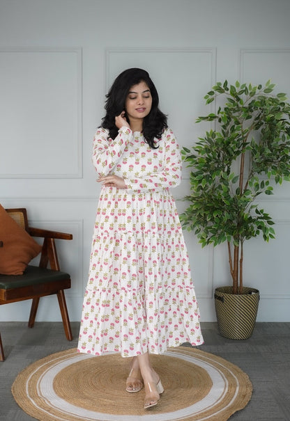 Elira White Cotton Tier Dress