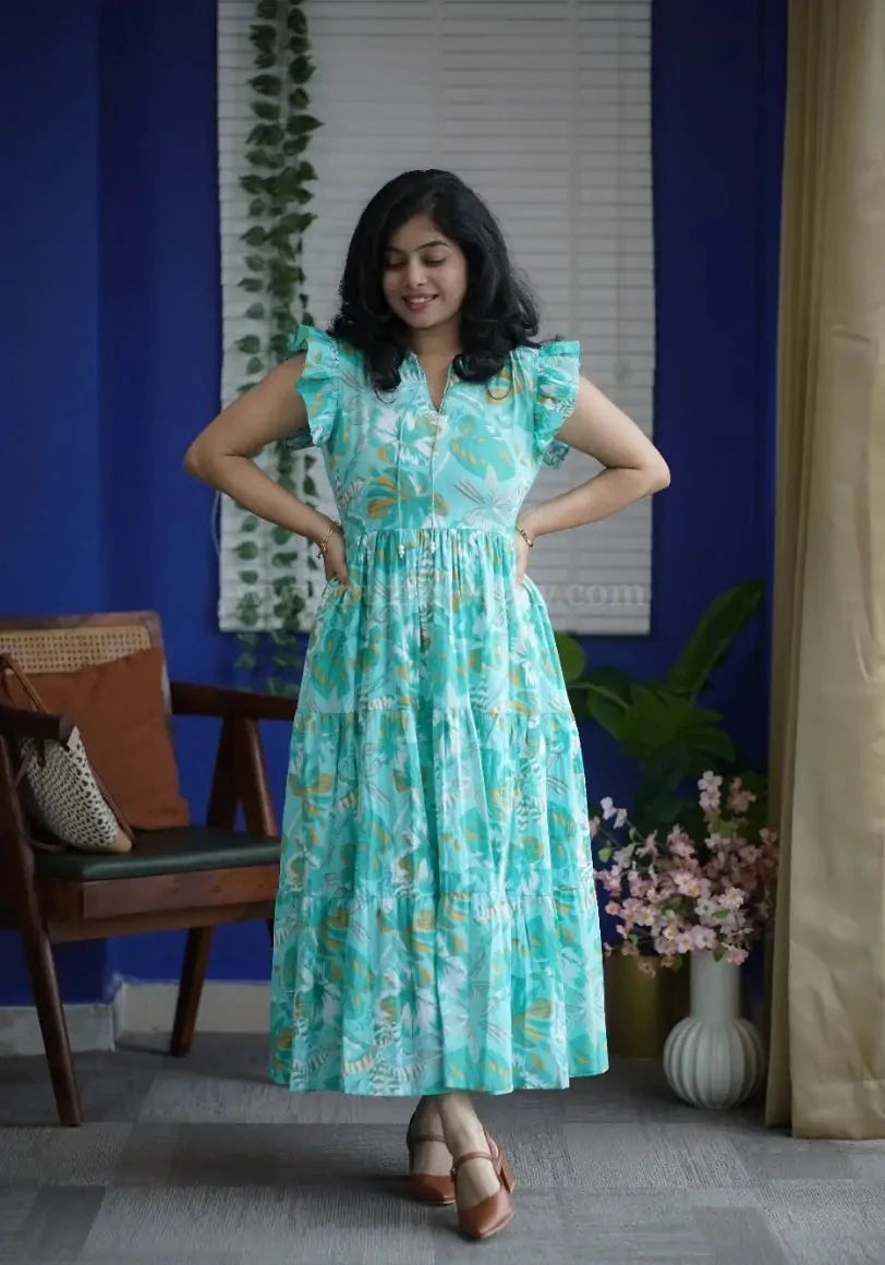 Augusta SeaGreen Cotton Tier Dress