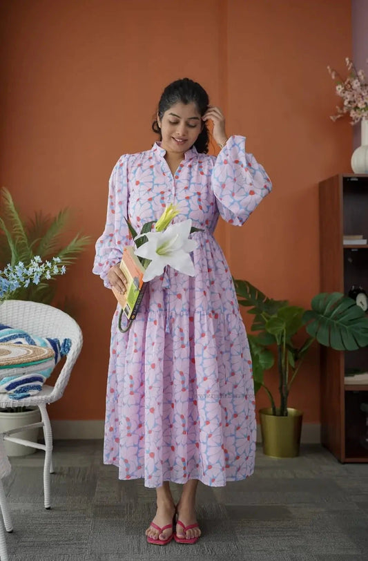 Niva IceBlue Floral Georgette Dress