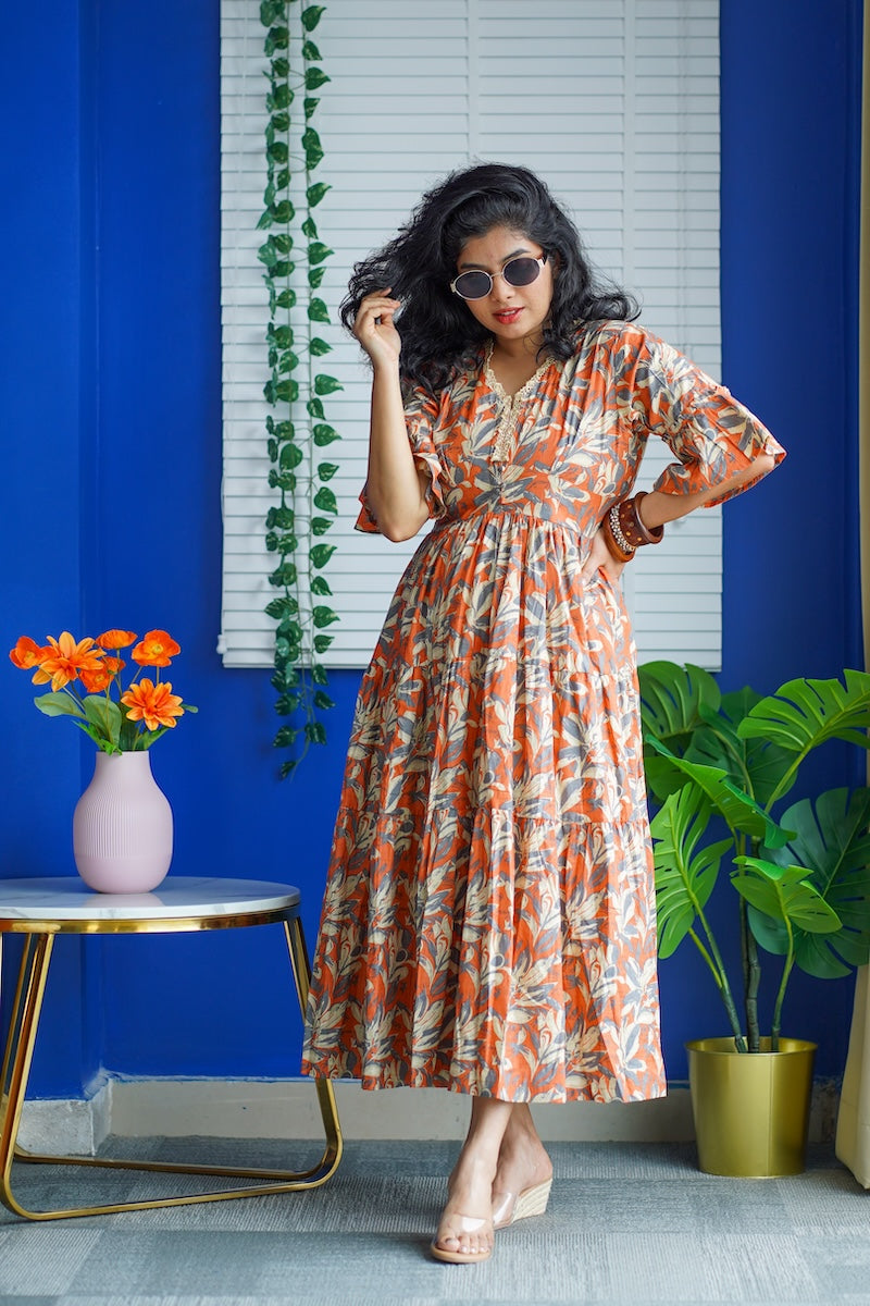 Maroba Rust Orange CottonTier Dress