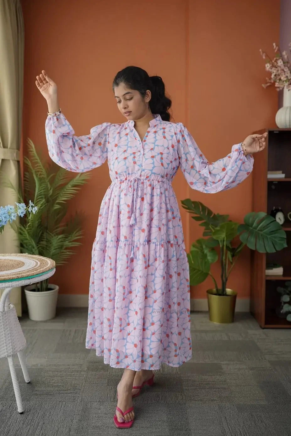 Niva IceBlue Floral Georgette Dress