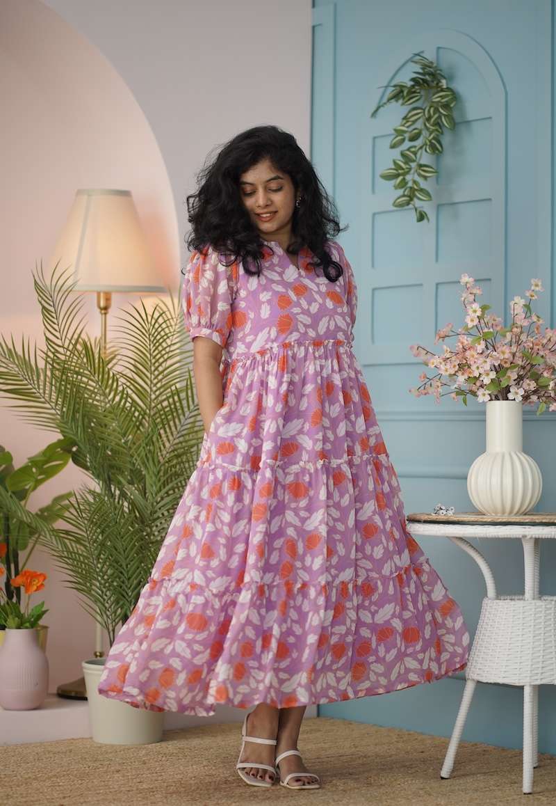Maira Mauve Georgette Tier Dress