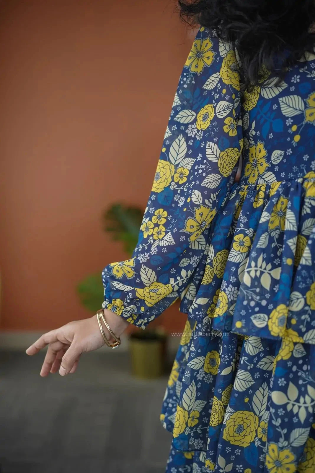 Niva Blue Yellow floral Georgette Dress