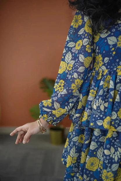 Niva Blue Yellow floral Georgette Dress