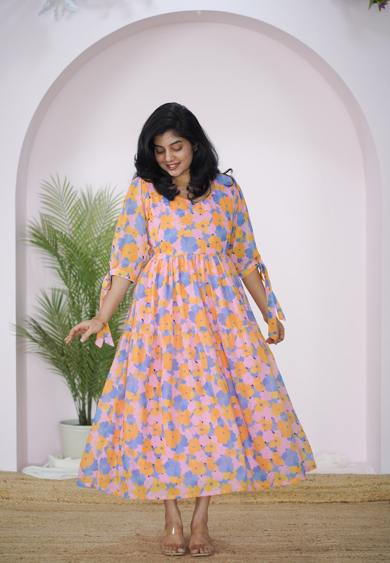 Arina Pastel PinkBlues Georgette dress