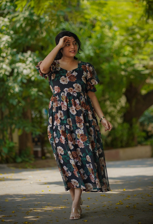 Celia Greenish Black Georgette Dress image 0
