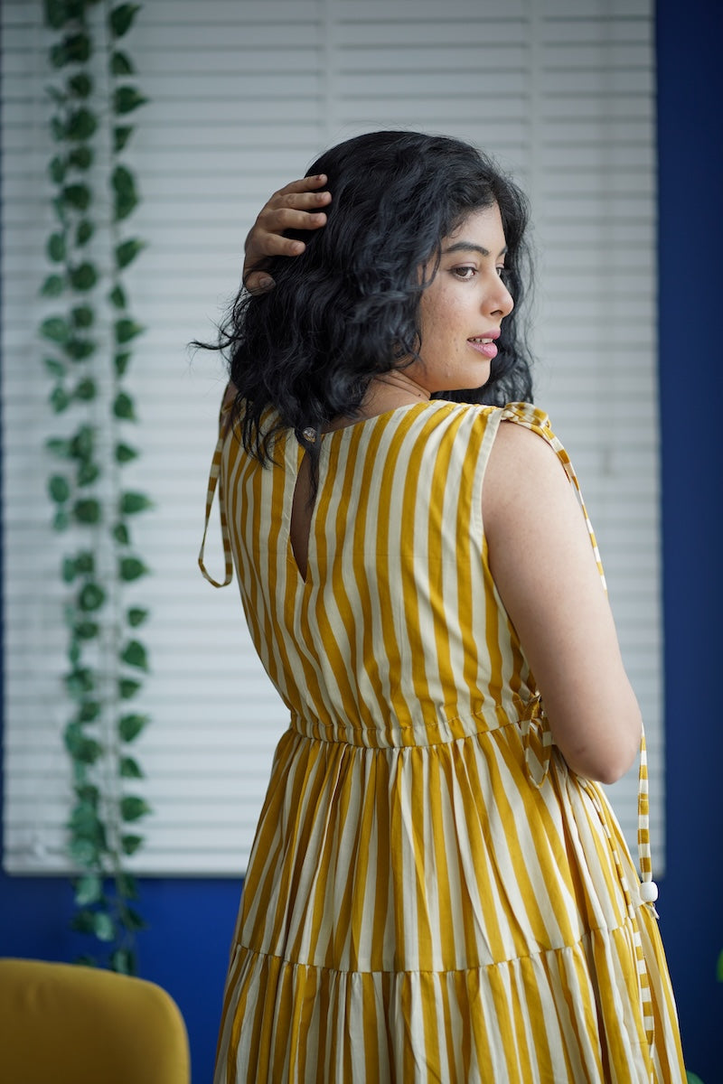 maroba honeyyellow striped cotton dress