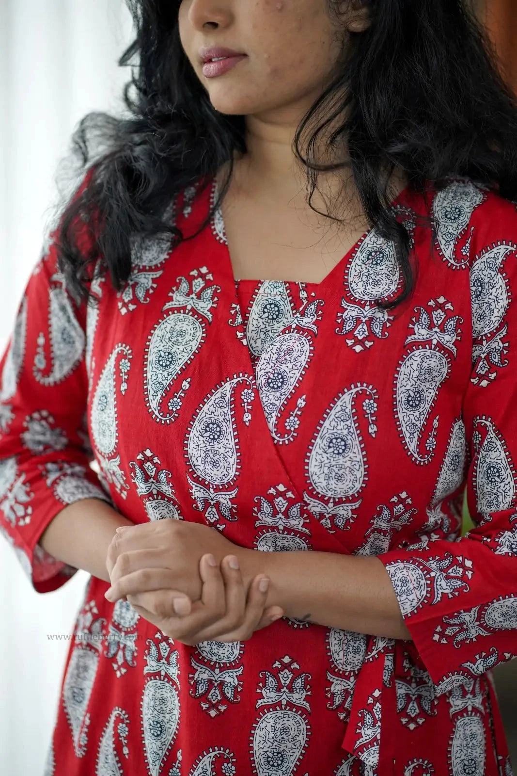Niva Red Cotton Wrap Co-ord Set