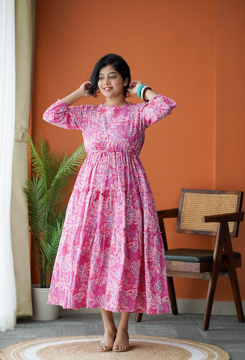 Maroba Pink Floral Cotton Tier Dress
