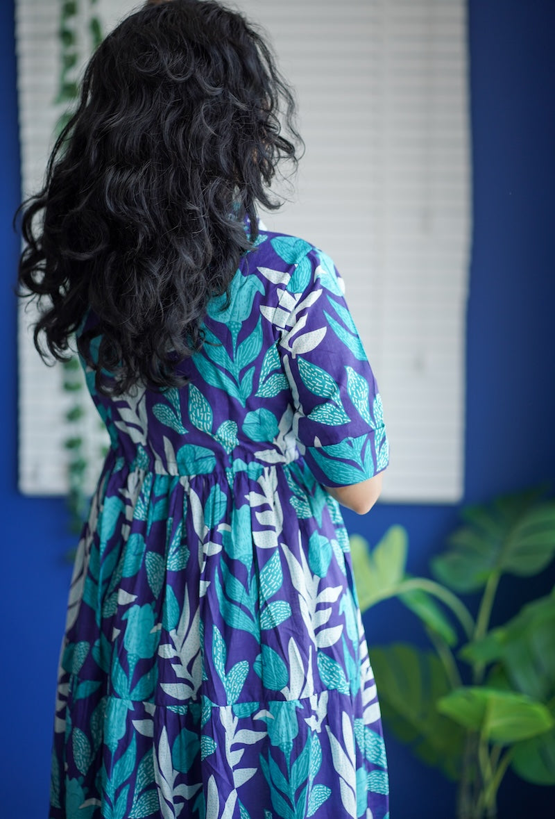Maroba Blue Coral Cotton Tier Dress