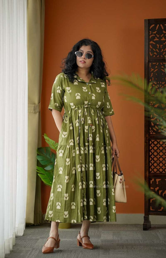 Augusta OliveGreen Cotton Shirt Dress