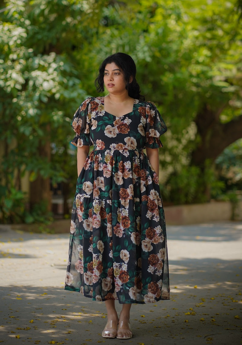 celia greenish black georgette dress image 3