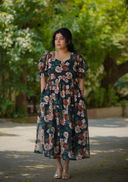 Celia Greenish Black Georgette Dress image 3