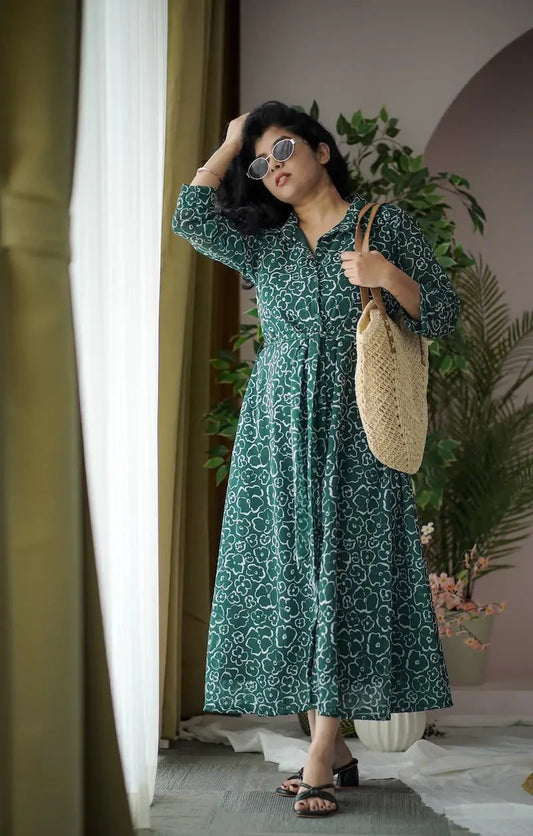 Maira Dark Green Georgette Shirt Dress