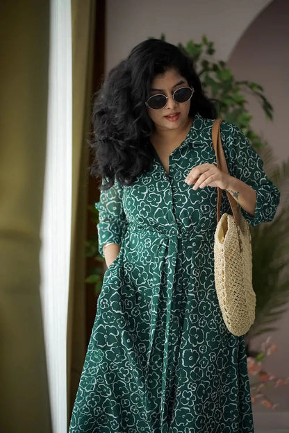 Maira Dark Green Georgette Shirt Dress