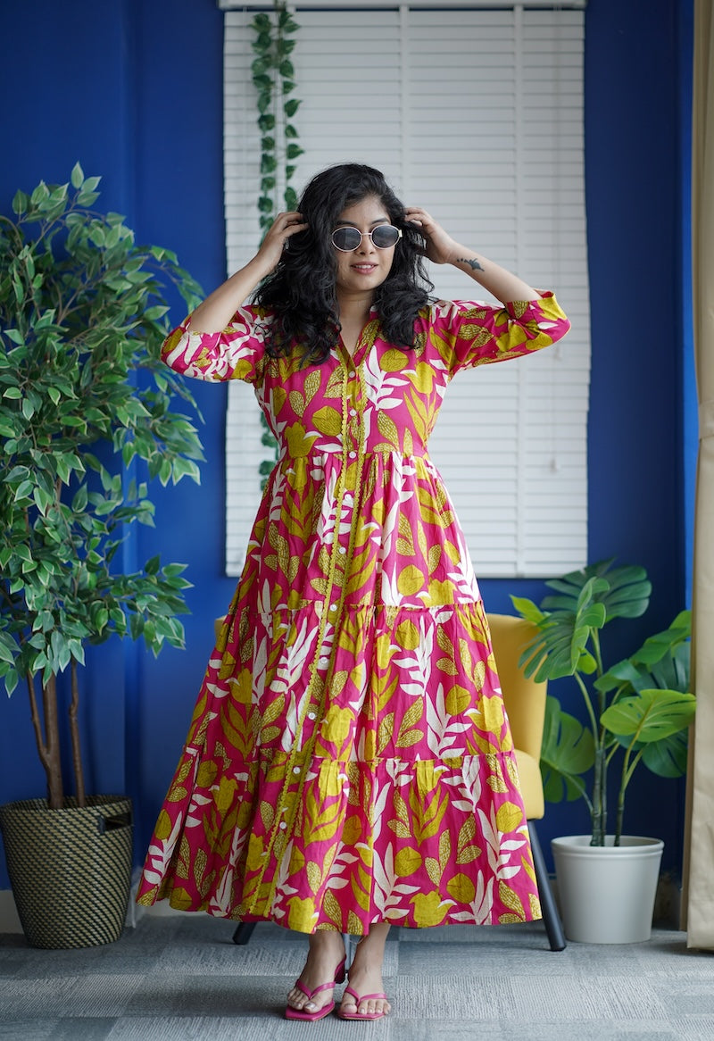 Maroba Pink Coral Cotton Tier Dress