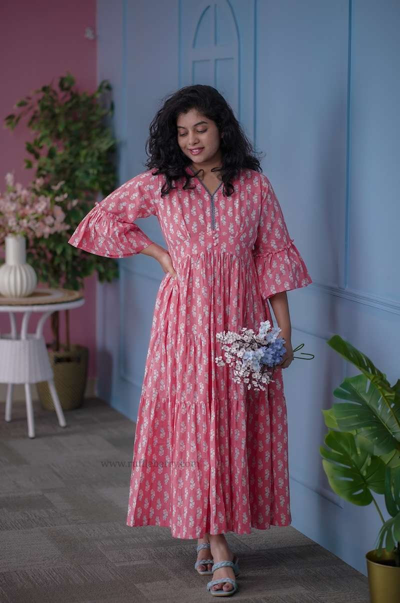 Augusta Salmon Pink Cotton Tier Dress
