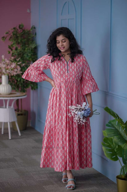 Augusta Salmon Pink Cotton Tier Dress