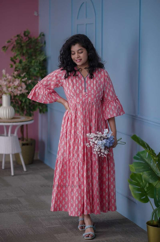 Augusta Salmon Pink Cotton Tier Dress